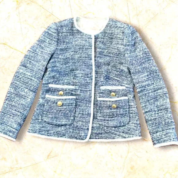 Rebecca Taylor Boucle Tweed Jacket in Blue and White. Size 14 - Picture 1 of 7